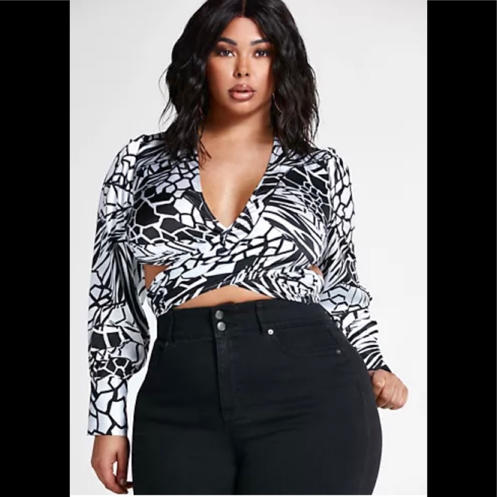 Fashion to Figure Geo Print Wrap Blouse